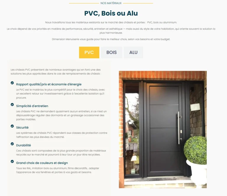Dimension Menuiserie Site Web 2025